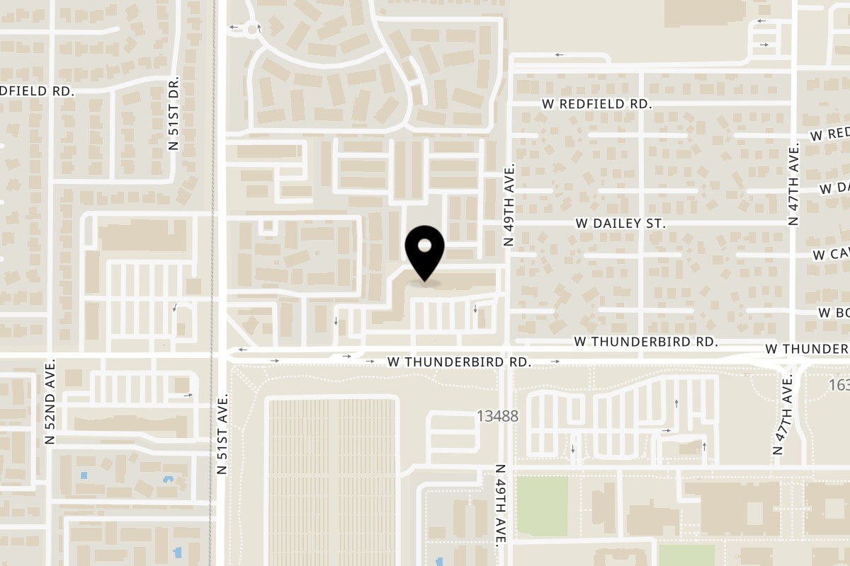 Map showing the location of Casa De Falafel on 4920 W Thunderbird Rd Ste #119 in Glendale